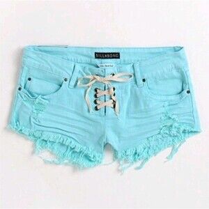 Billabong Light Blue Denim Lace Up Shorts Size 3 Low Rise
